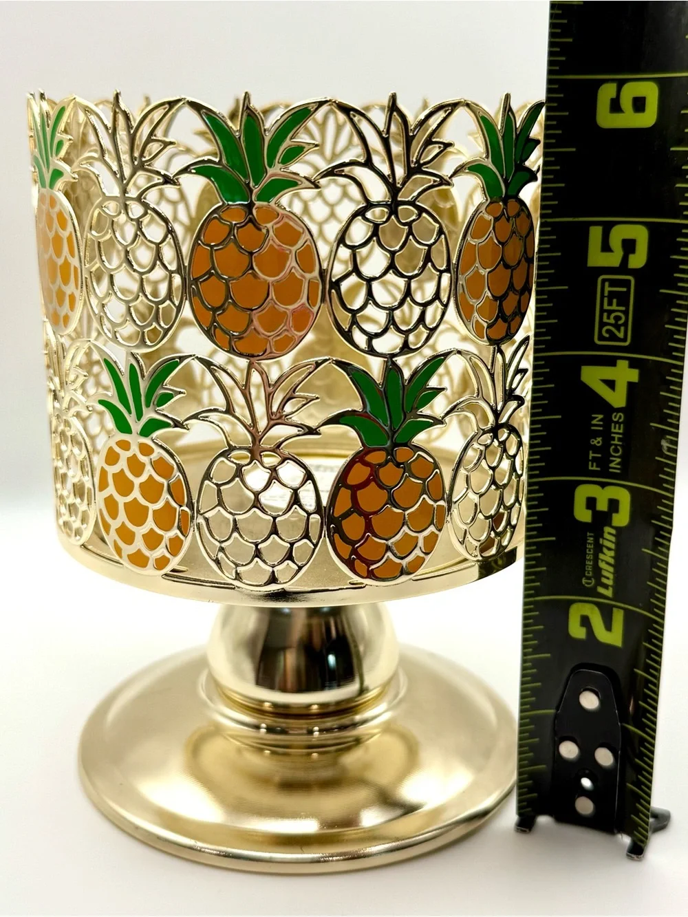 Bath & Body Works-Pineapple Pedestal Candle Holder-3 Wick-Gold-EUC - Picture 6 of 8